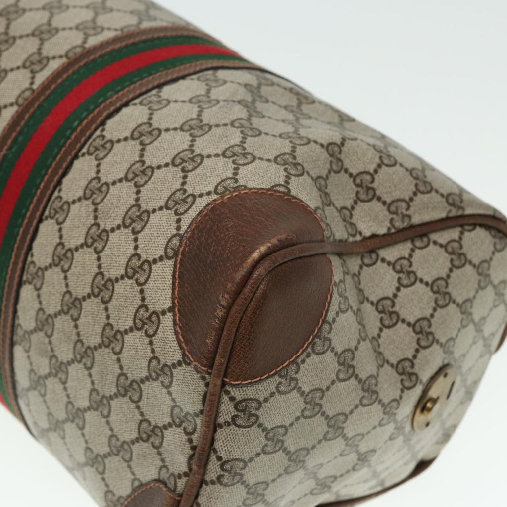 GUCCI GG Supreme Web Sherry Line Boston Bag PVC Leather Beige Red mr334