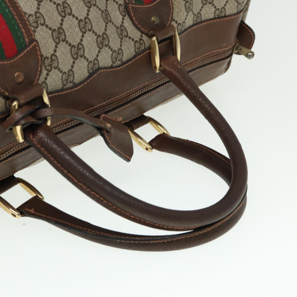 GUCCI GG Supreme Web Sherry Line Boston Bag PVC Leather Beige Red mr334