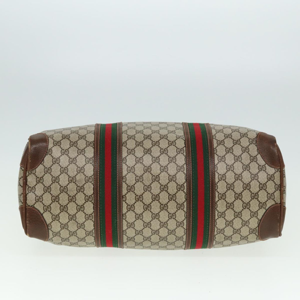 GUCCI GG Supreme Web Sherry Line Boston Bag PVC Leather Beige Red mr334