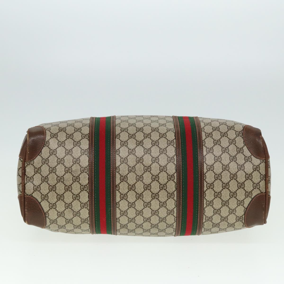 GUCCI GG Supreme Web Sherry Line Boston Bag PVC Leather Beige Red mr334