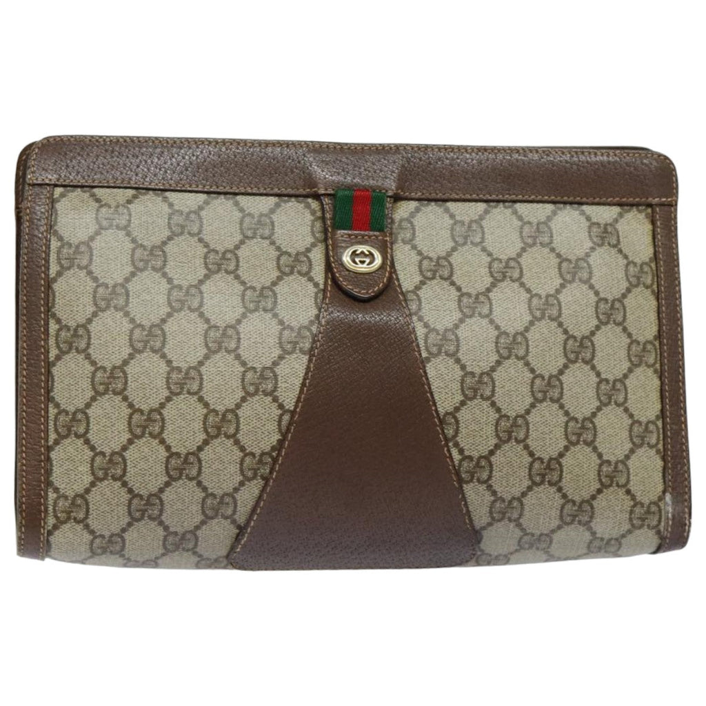 GUCCI GG Supreme Web Sherry Line Clutch Bag PVC Beige Red 156 01 033 mr361