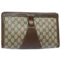 GUCCI GG Supreme Web Sherry Line Clutch Bag PVC Beige Red 156 01 033 mr361