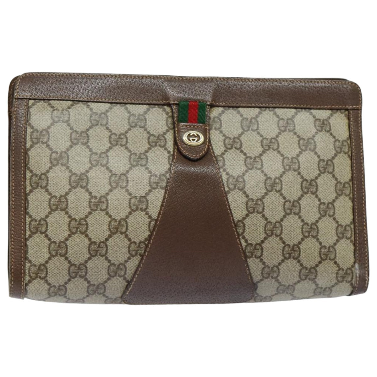 GUCCI GG Supreme Web Sherry Line Clutch Bag PVC Beige Red 156 01 033 mr361
