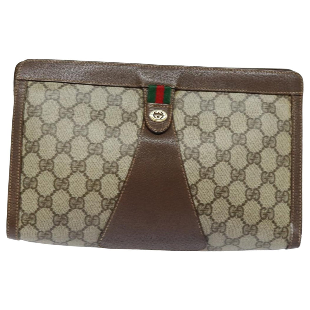 GUCCI GG Supreme Web Sherry Line Clutch Bag PVC Beige Red 156 01 033 mr361