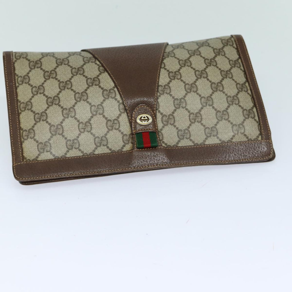 GUCCI GG Supreme Web Sherry Line Clutch Bag PVC Beige Red 156 01 033 mr361