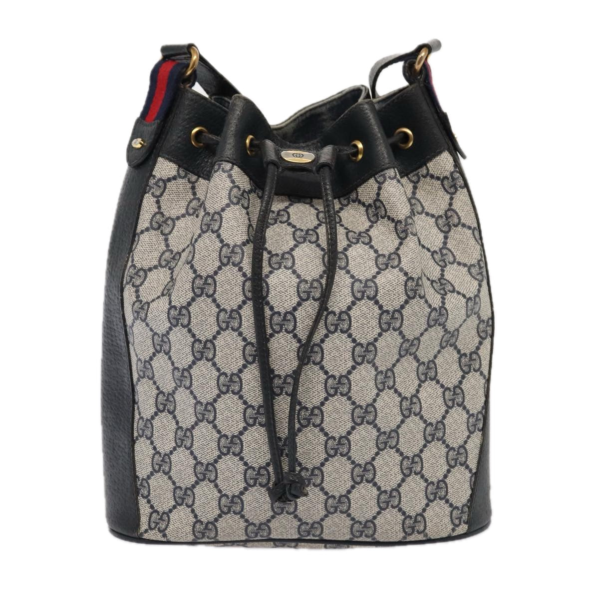 GUCCI GG Supreme Sherry Line Shoulder Bag PVC Navy Red 41 02 034 mr362