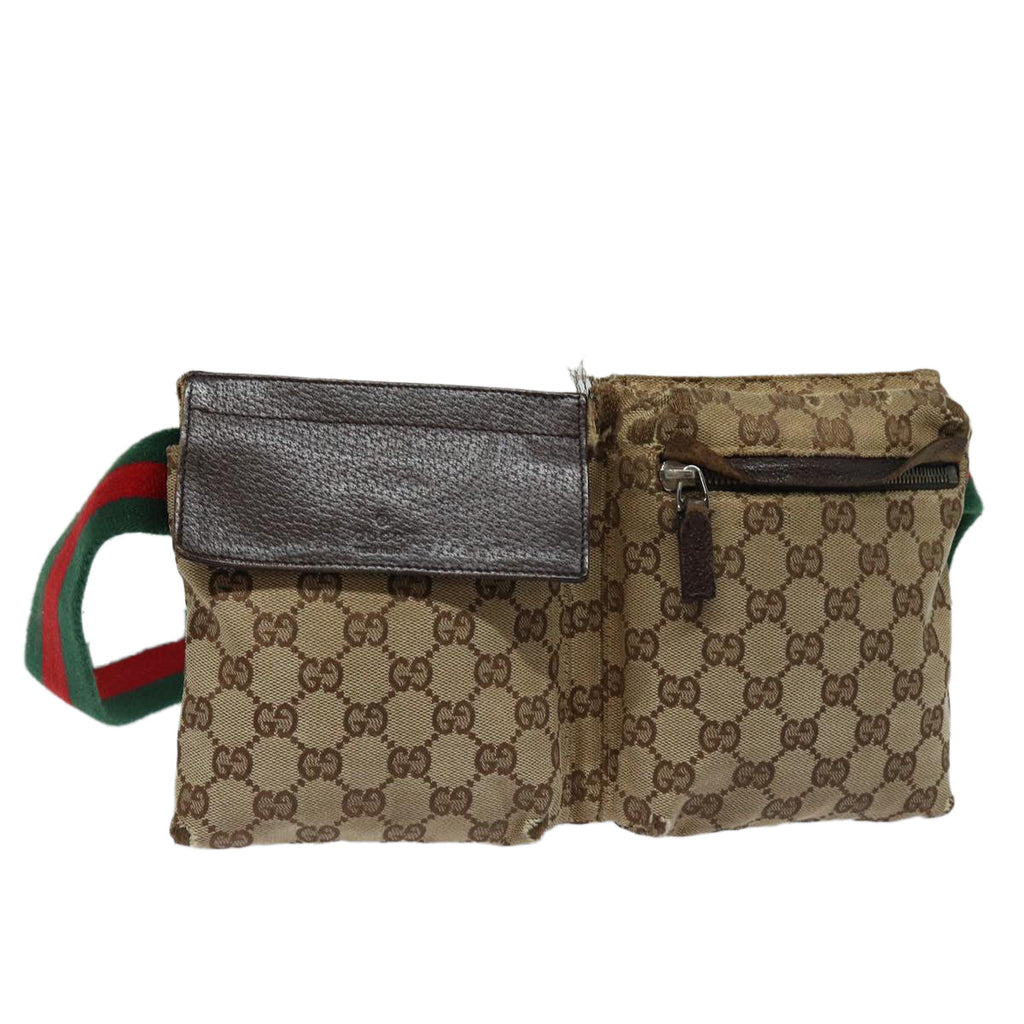 GUCCI GG Canvas Web Sherry Line Waist bag Beige 28566 mr366