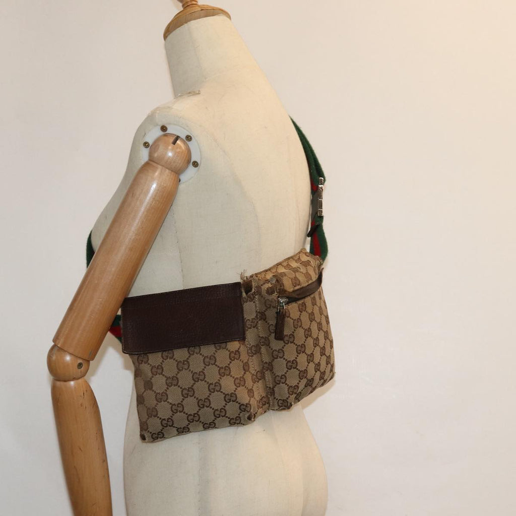 GUCCI GG Canvas Web Sherry Line Waist bag Beige 28566 mr366