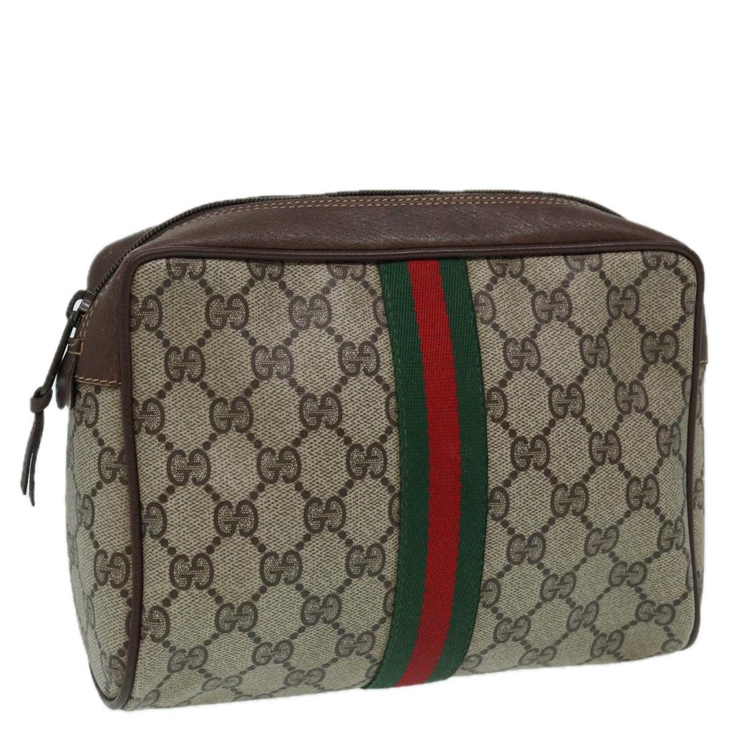 GUCCI GG Supreme Web Sherry Line Clutch Bag PVC Beige mr369