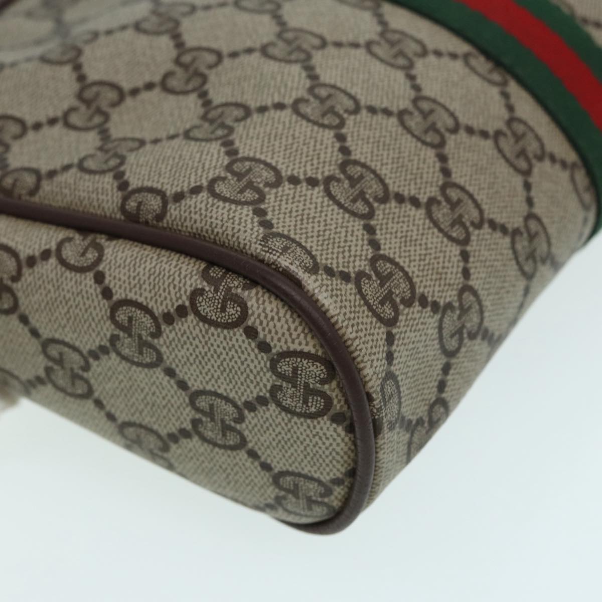 GUCCI GG Supreme Web Sherry Line Clutch Bag PVC Beige mr369