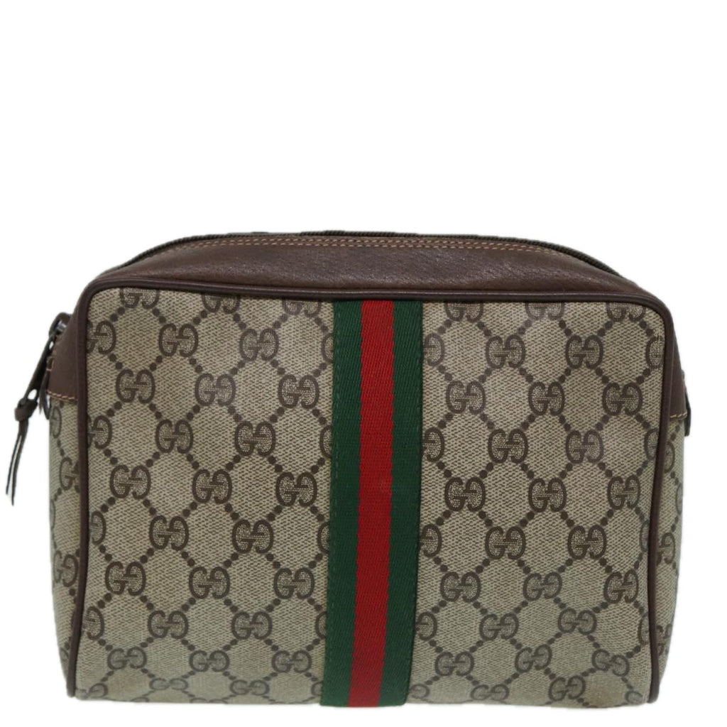 GUCCI GG Supreme Web Sherry Line Clutch Bag PVC Beige mr369