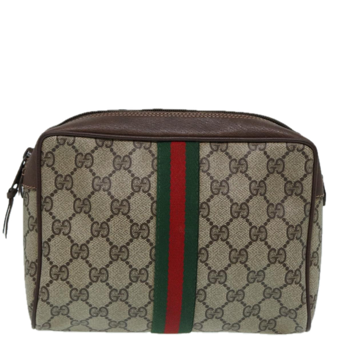 GUCCI GG Supreme Web Sherry Line Clutch Bag PVC Beige mr369
