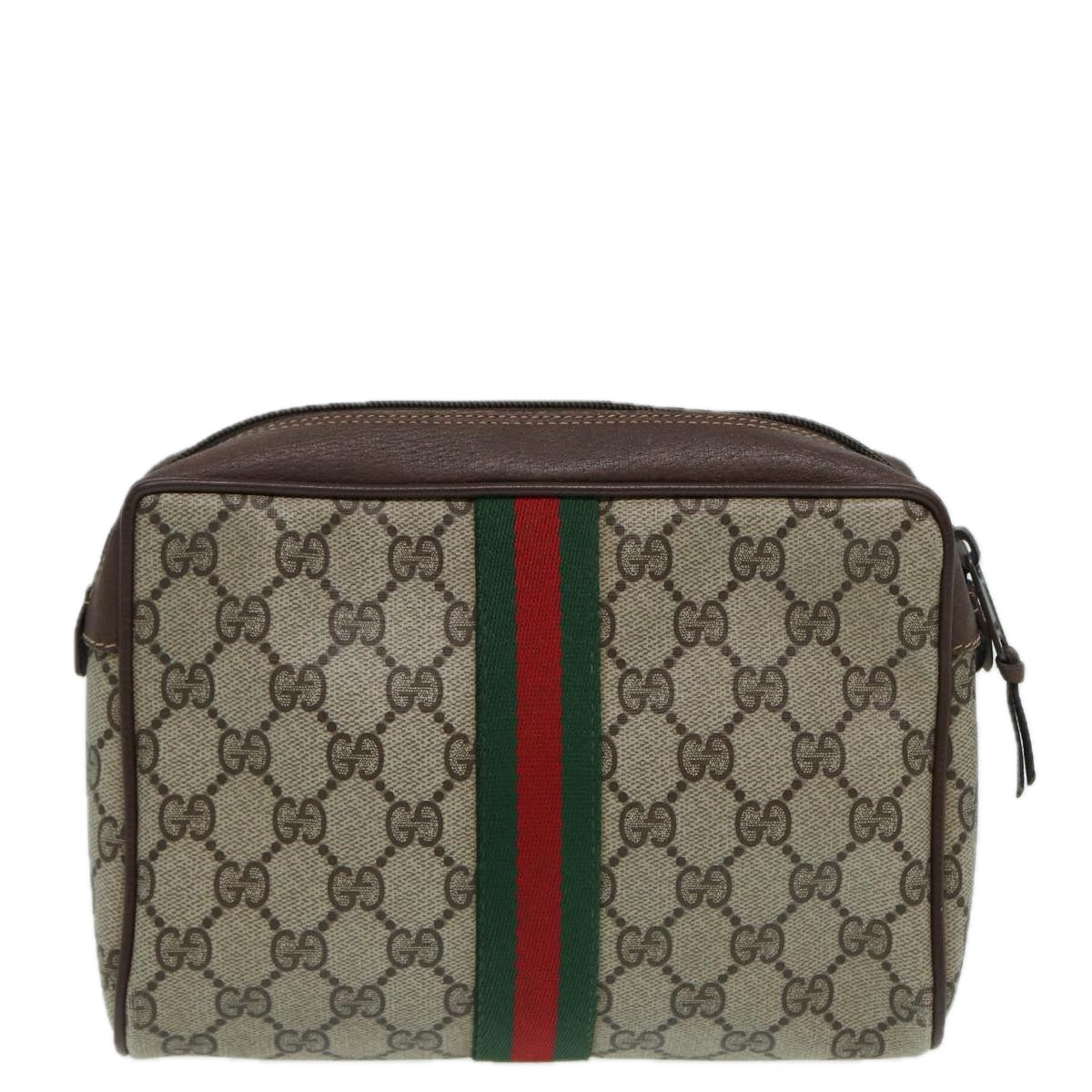 GUCCI GG Supreme Web Sherry Line Clutch Bag PVC Beige mr369