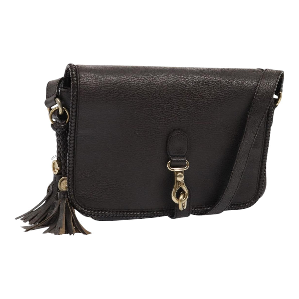 GUCCI Shoulder Bag Leather Brown Gold mr405