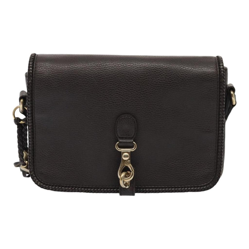 GUCCI Shoulder Bag Leather Brown Gold mr405