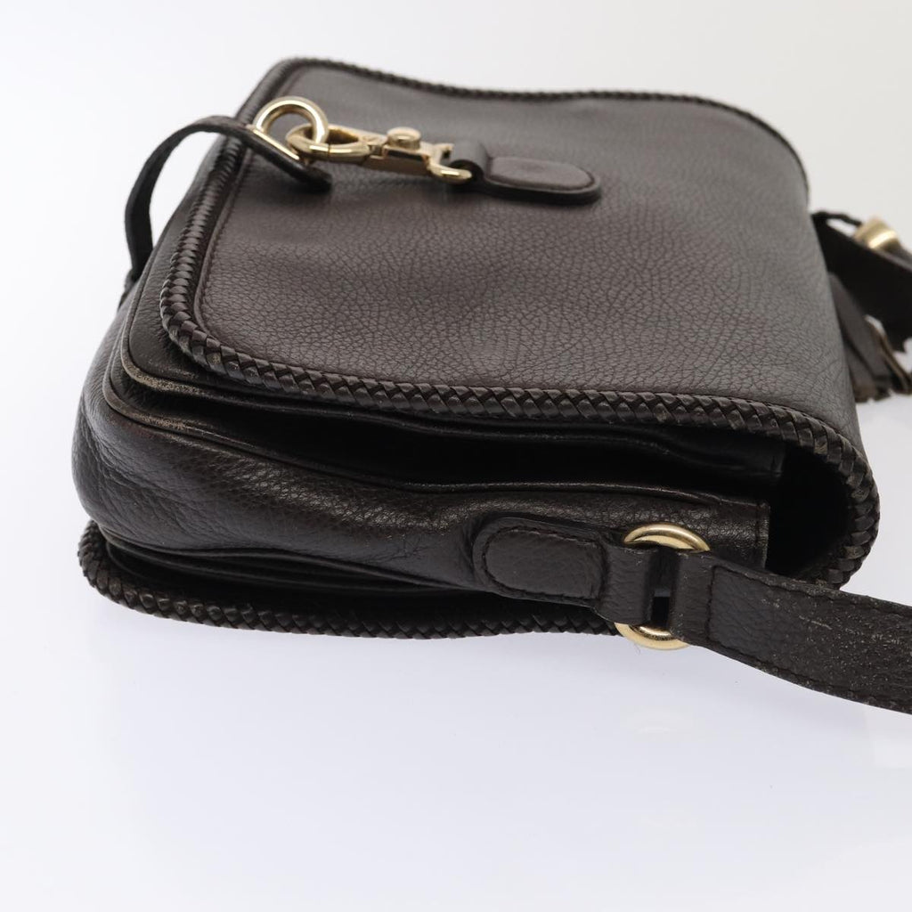 GUCCI Shoulder Bag Leather Brown Gold mr405