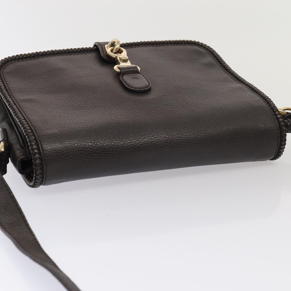 GUCCI Shoulder Bag Leather Brown Gold mr405