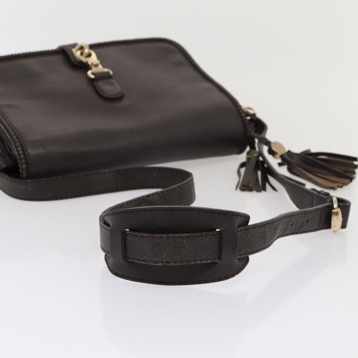 GUCCI Shoulder Bag Leather Brown Gold mr405