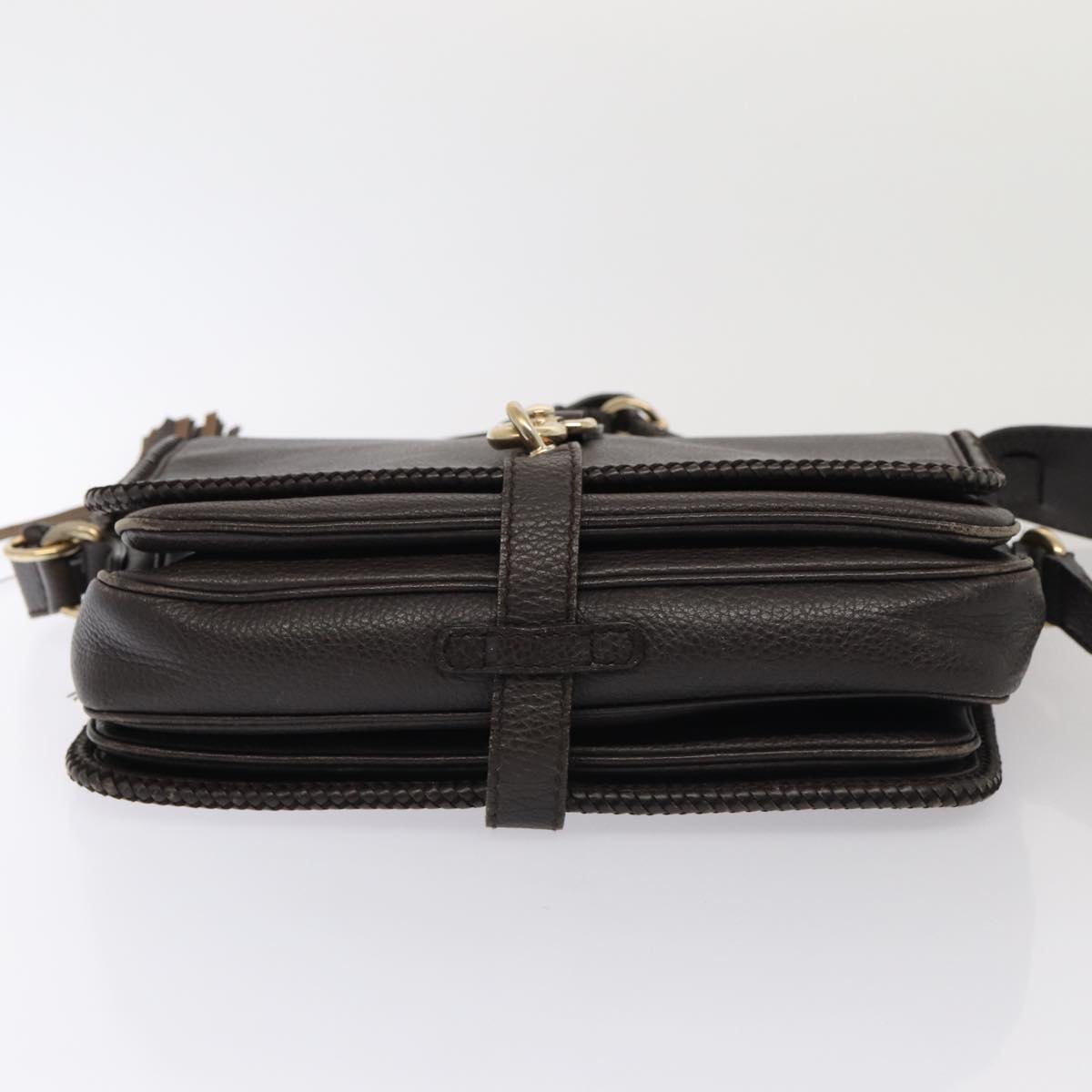 GUCCI Shoulder Bag Leather Brown Gold mr405