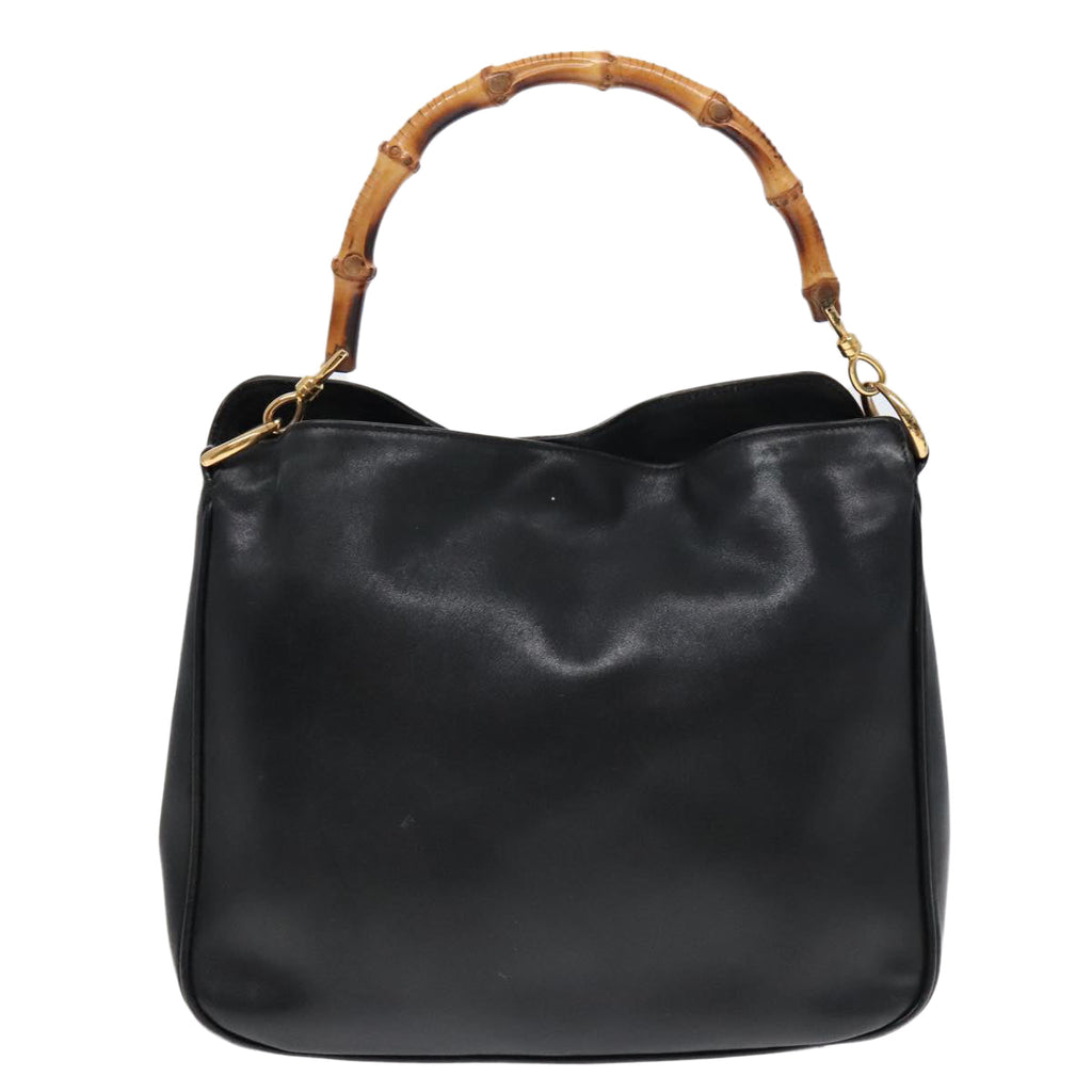 GUCCI GG Canvas Bamboo Shoulder Bag Leather 3Set Black Gold mr461