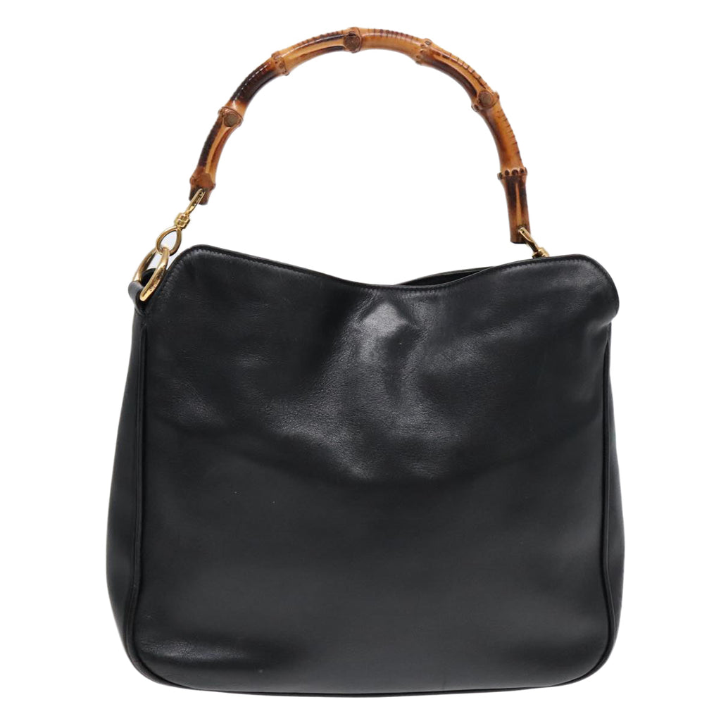 GUCCI GG Canvas Bamboo Shoulder Bag Leather 3Set Black Gold mr461