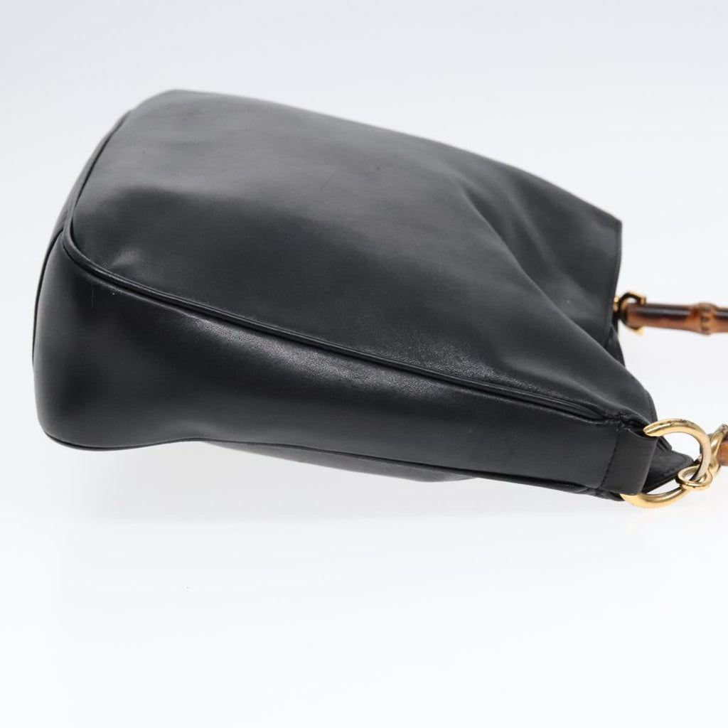 GUCCI GG Canvas Bamboo Shoulder Bag Leather 3Set Black Gold mr461