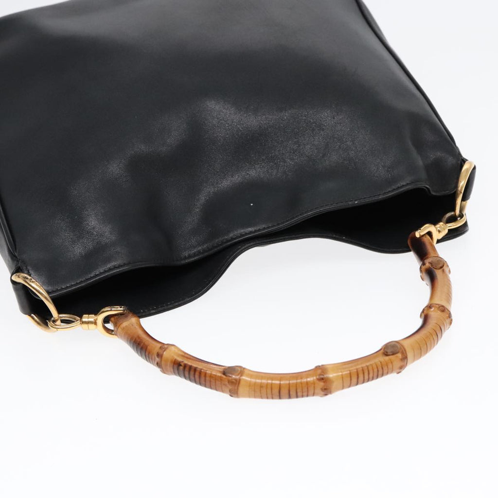 GUCCI GG Canvas Bamboo Shoulder Bag Leather 3Set Black Gold mr461