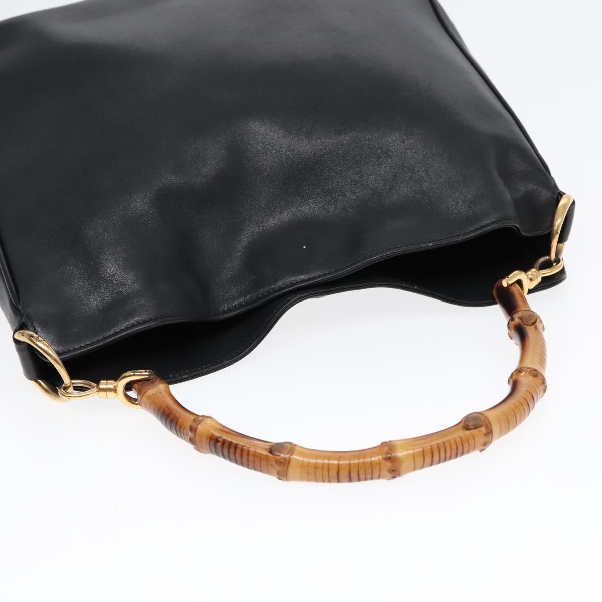 GUCCI GG Canvas Bamboo Shoulder Bag Leather 3Set Black Gold mr461