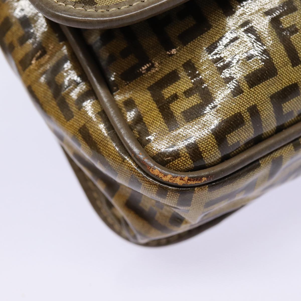 FENDI Zucchino Canvas Shoulder Bag Brown Silver mr463