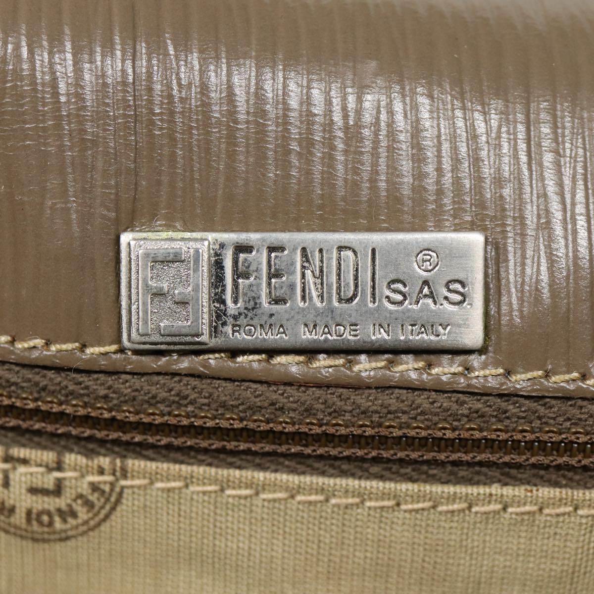 FENDI Zucchino Canvas Shoulder Bag Brown Silver mr463