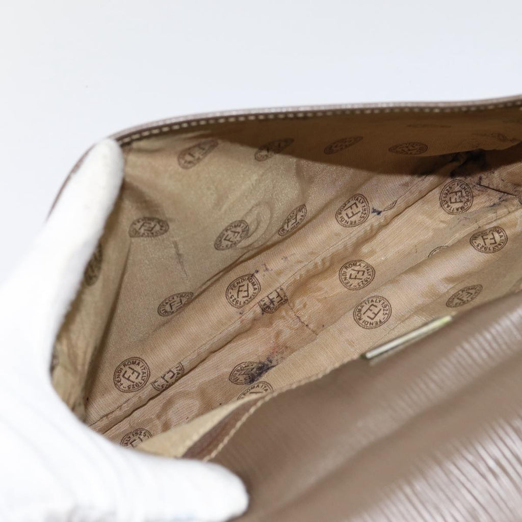 FENDI Zucchino Canvas Shoulder Bag Brown Silver mr463