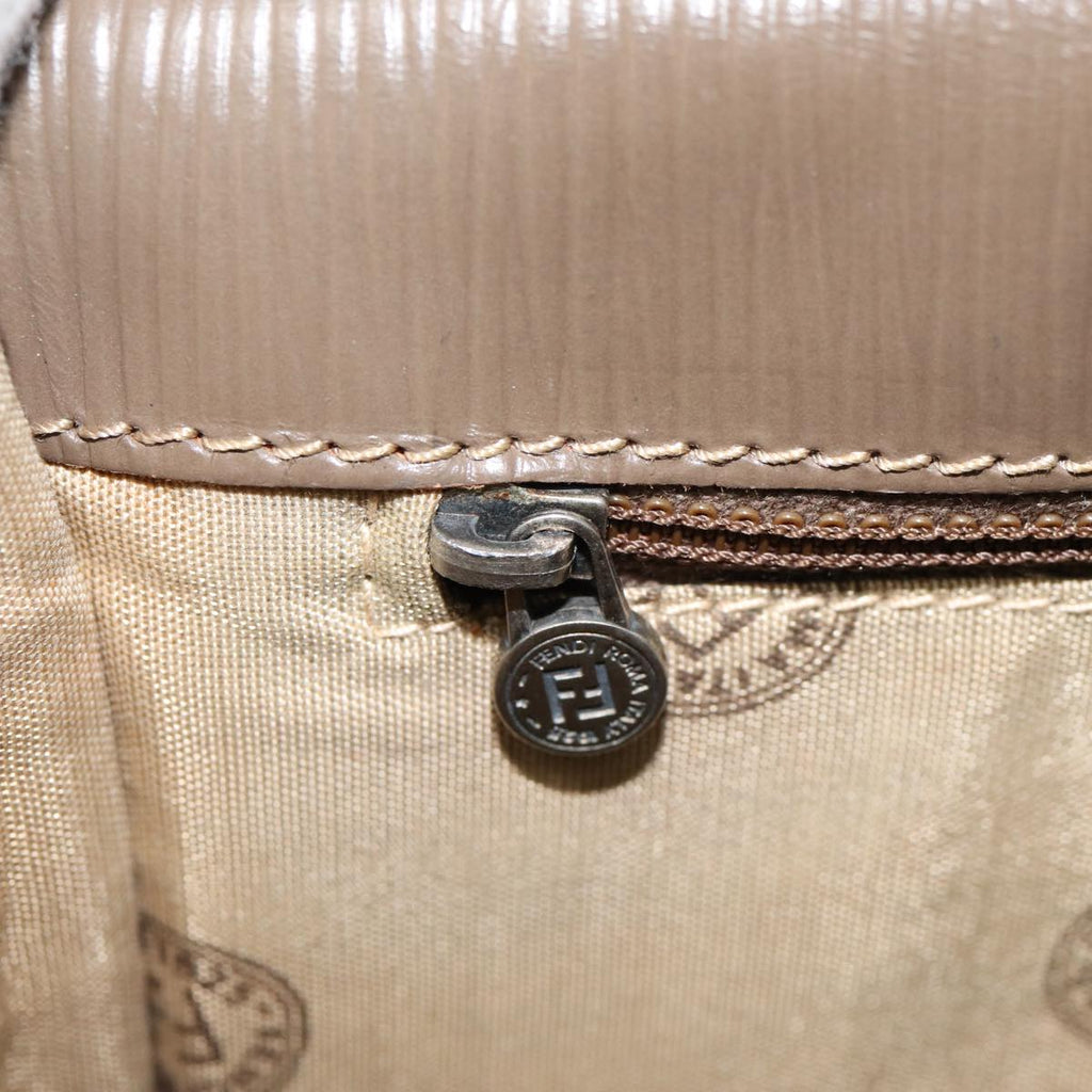 FENDI Zucchino Canvas Shoulder Bag Brown Silver mr463