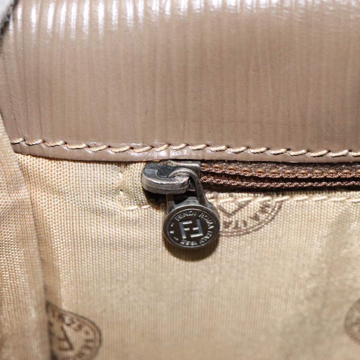 FENDI Zucchino Canvas Shoulder Bag Brown Silver mr463