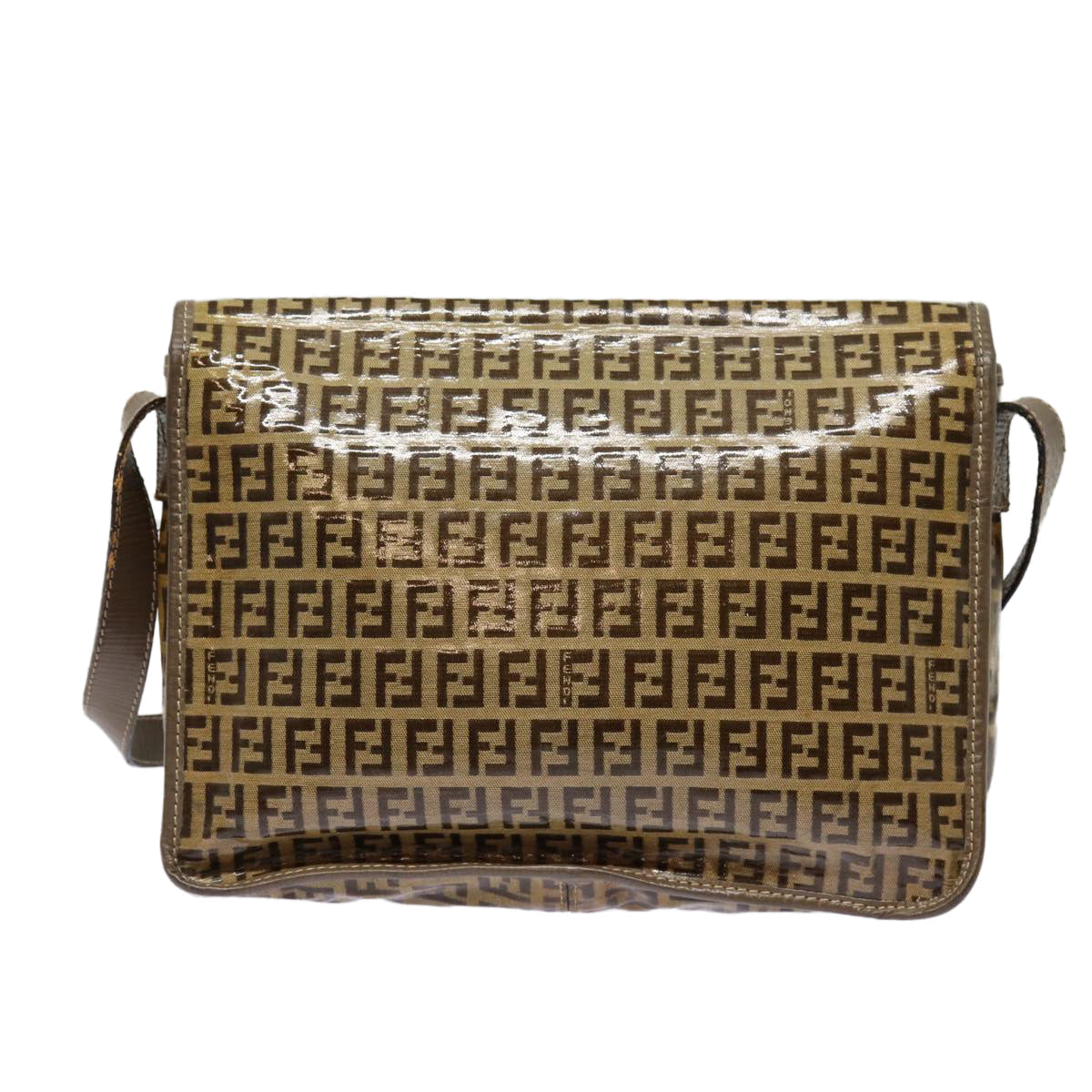 FENDI Zucchino Canvas Shoulder Bag Brown Silver mr463
