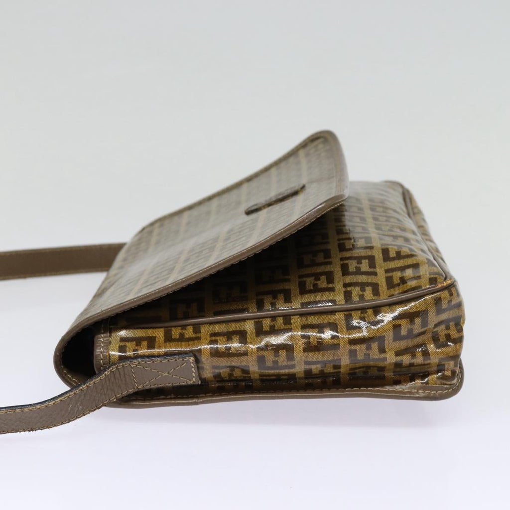 FENDI Zucchino Canvas Shoulder Bag Brown Silver mr463