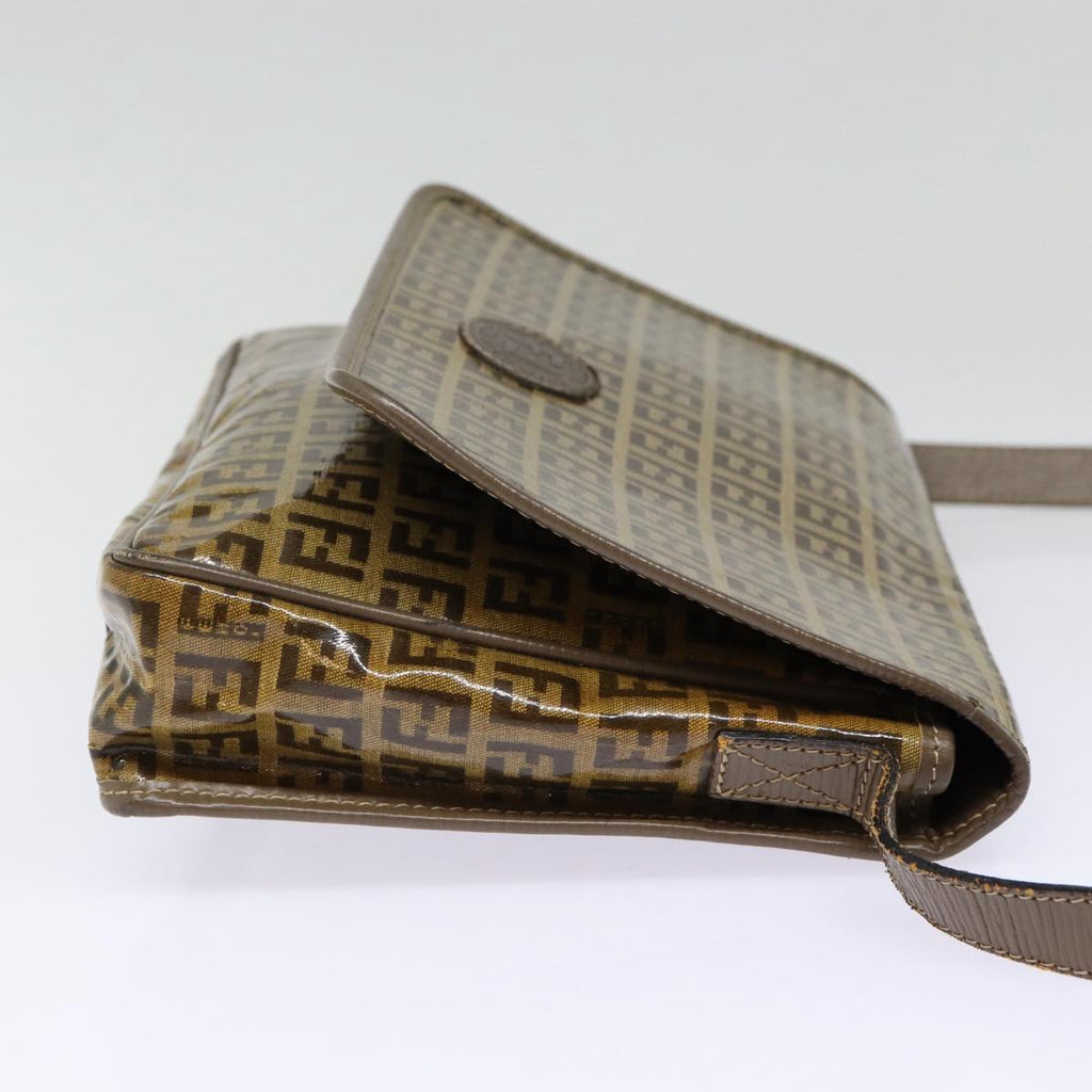 FENDI Zucchino Canvas Shoulder Bag Brown Silver mr463