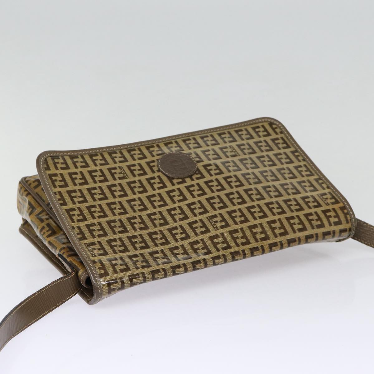 FENDI Zucchino Canvas Shoulder Bag Brown Silver mr463