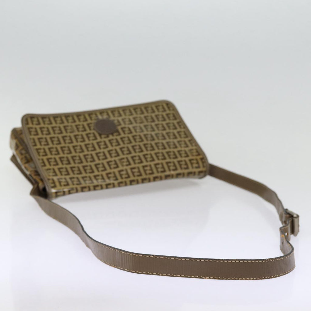 FENDI Zucchino Canvas Shoulder Bag Brown Silver mr463