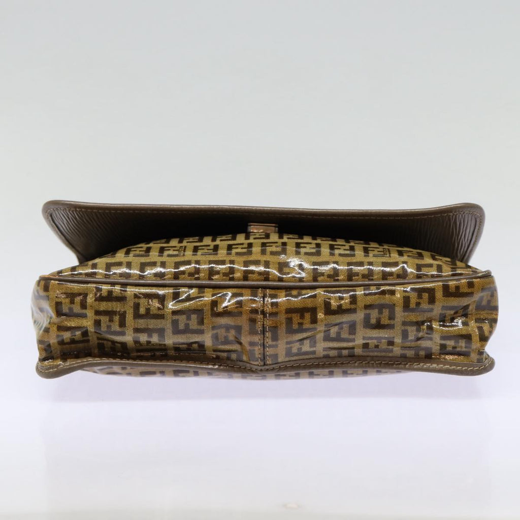 FENDI Zucchino Canvas Shoulder Bag Brown Silver mr463
