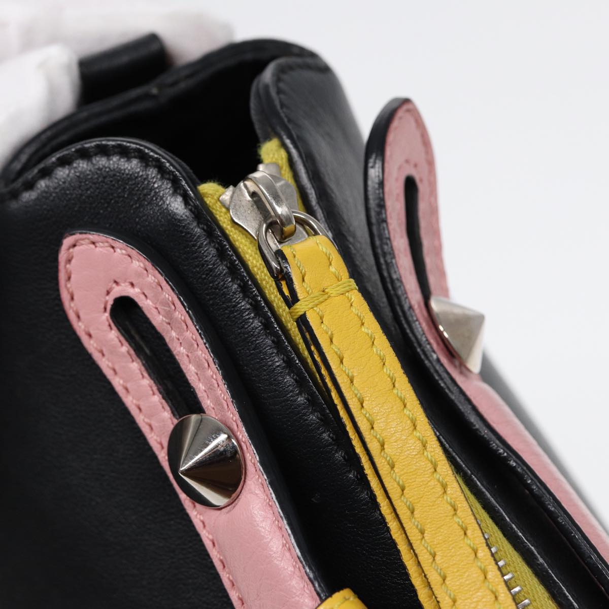 FENDI By The Way Medium Hand Bag Leather 2way Black Silver mr464