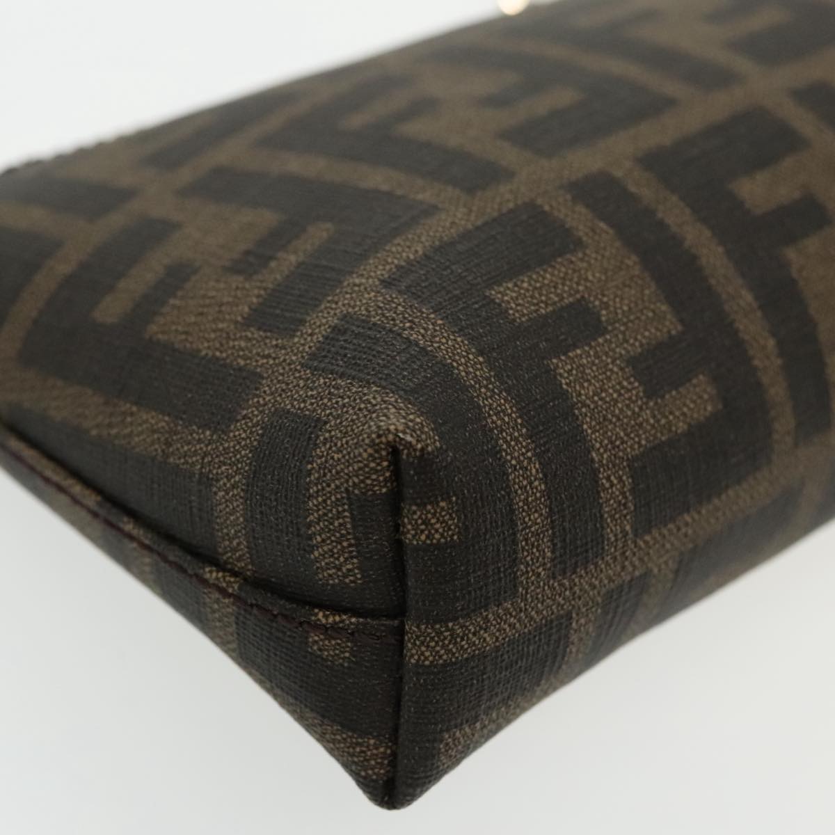 FENDI Zucca Canvas Chain Ladybug Accessory Pouch Brown Black mr567A