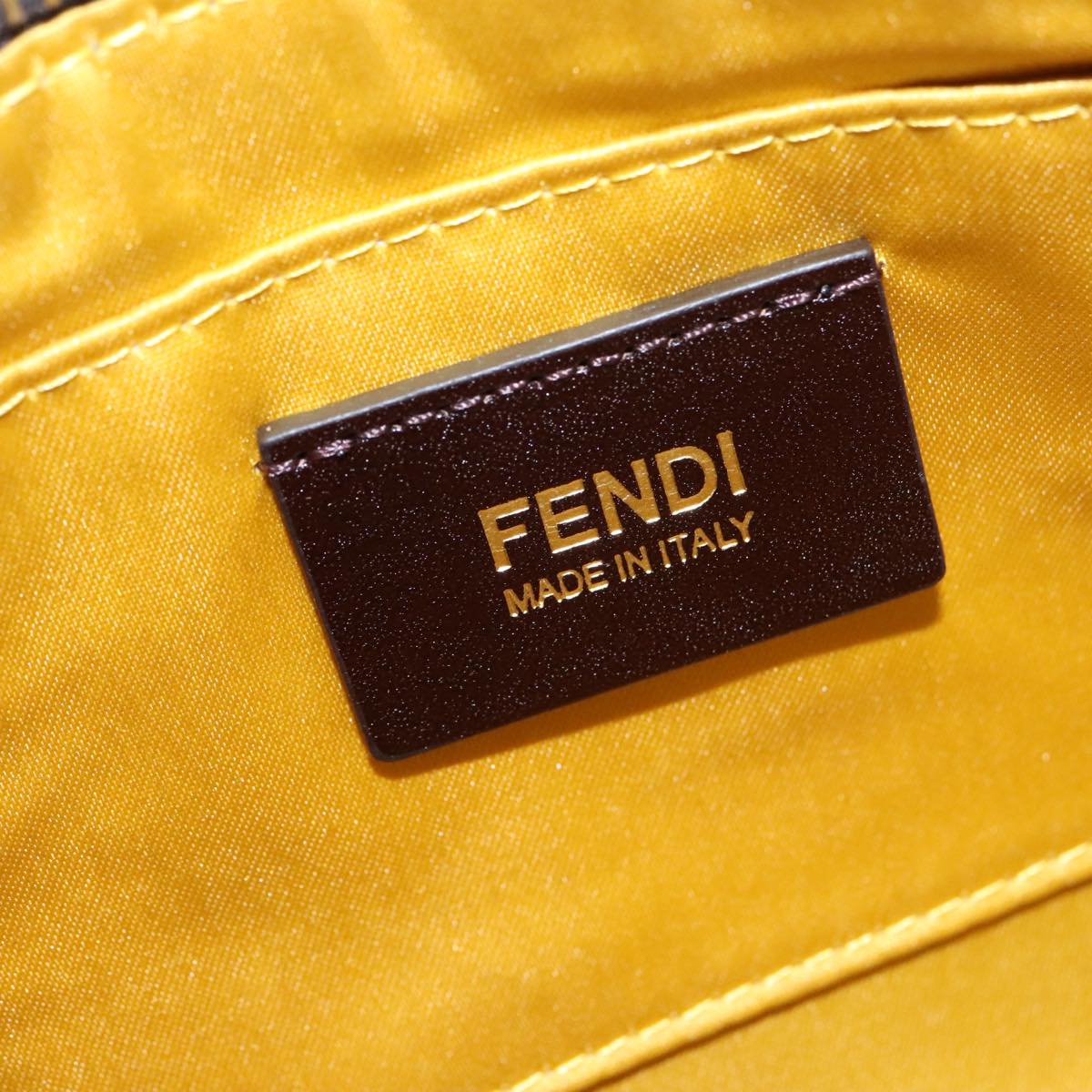 FENDI Zucca Canvas Chain Ladybug Accessory Pouch Brown Black mr567A