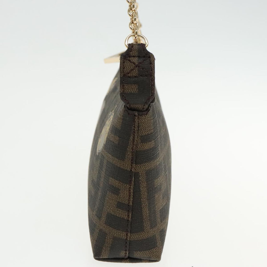 FENDI Zucca Canvas Chain Ladybug Accessory Pouch Brown Black mr567A
