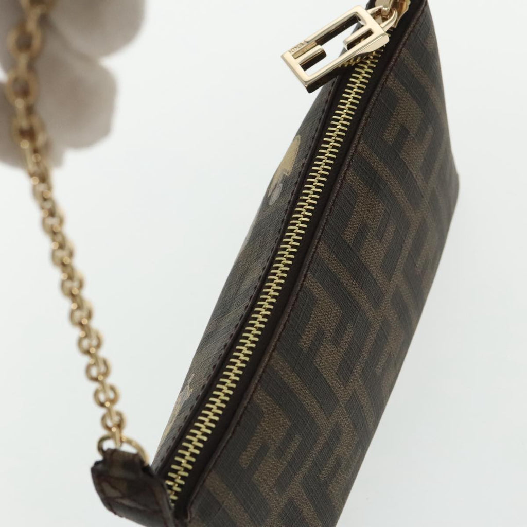 FENDI Zucca Canvas Chain Ladybug Accessory Pouch Brown Black mr567A