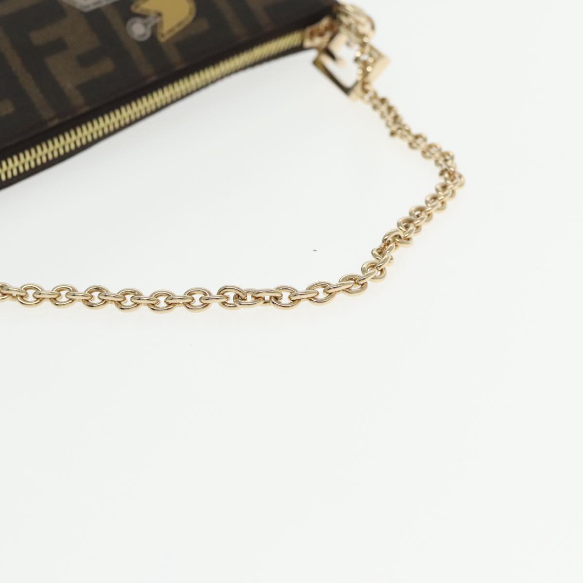 FENDI Zucca Canvas Chain Ladybug Accessory Pouch Brown Black mr567A