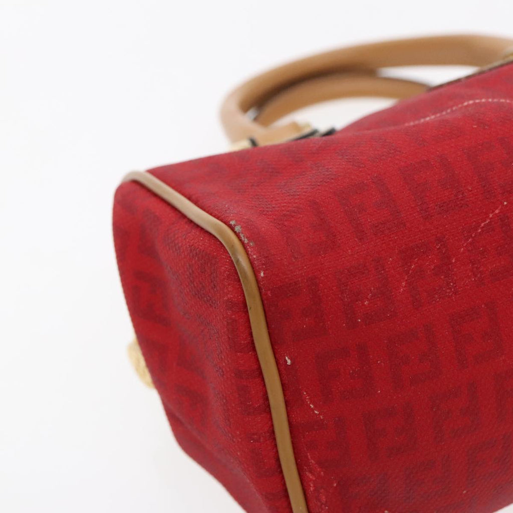 FENDI Zucchino Canvas Hand Bag 2way Red Brown Gold mr568