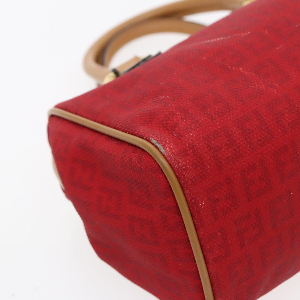 FENDI Zucchino Canvas Hand Bag 2way Red Brown Gold mr568