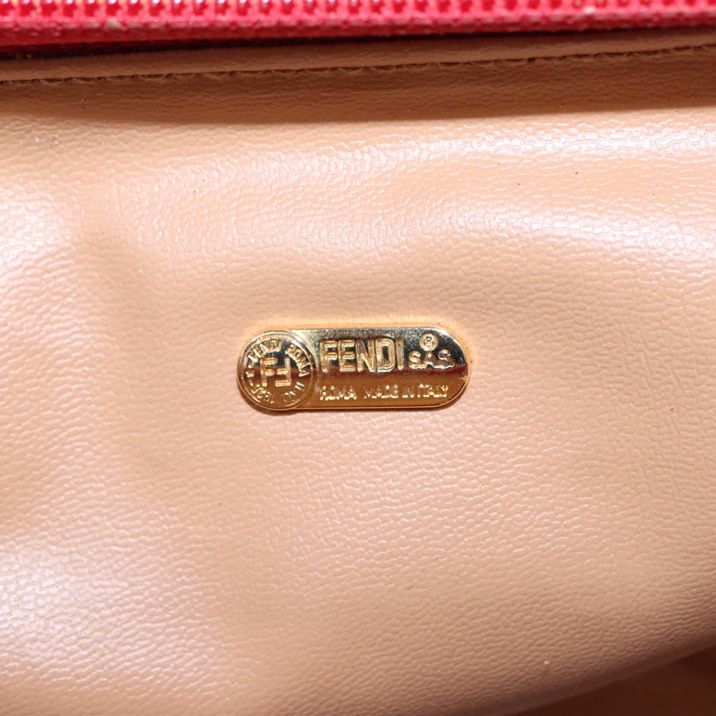 FENDI Zucchino Canvas Hand Bag 2way Red Brown Gold mr568