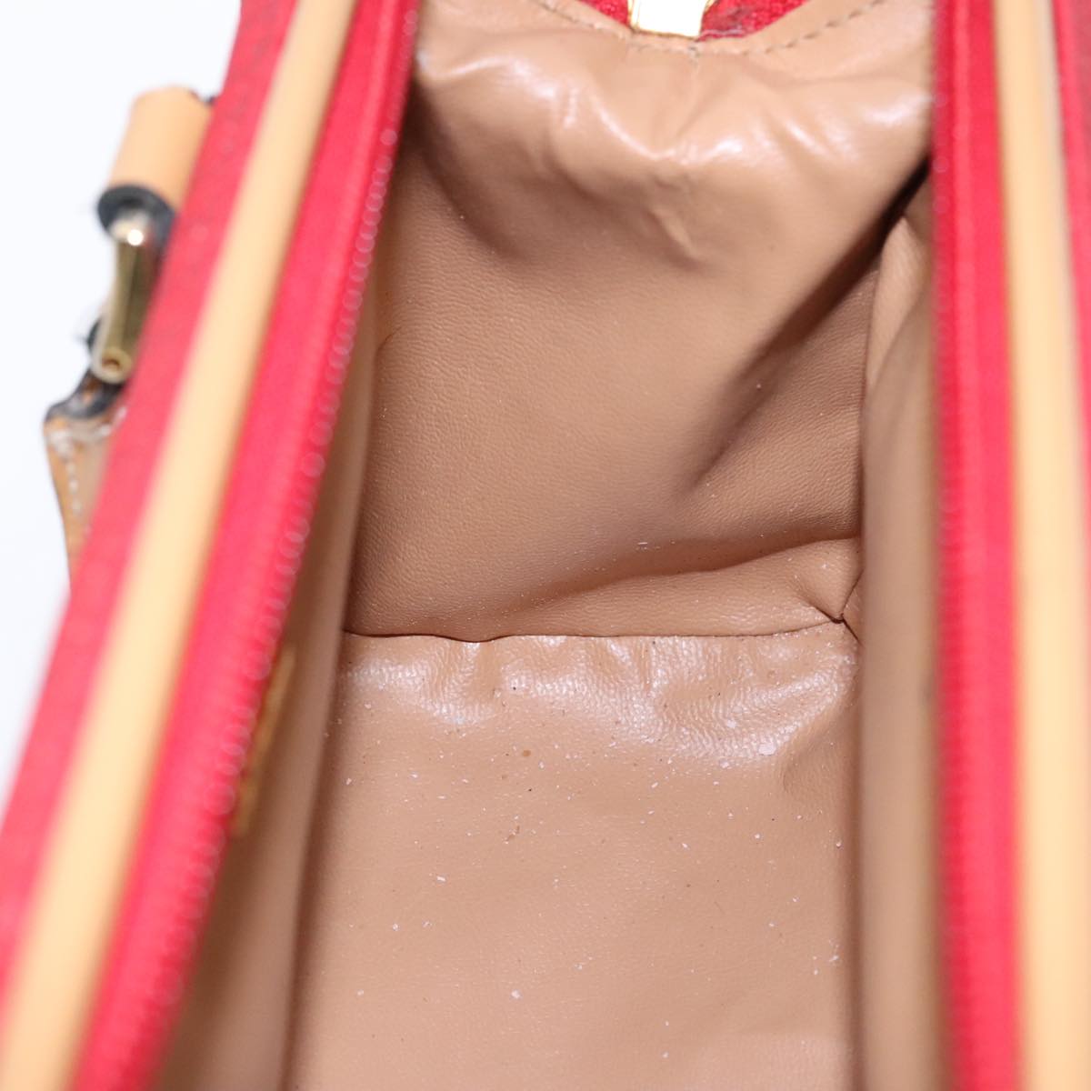 FENDI Zucchino Canvas Hand Bag 2way Red Brown Gold mr568