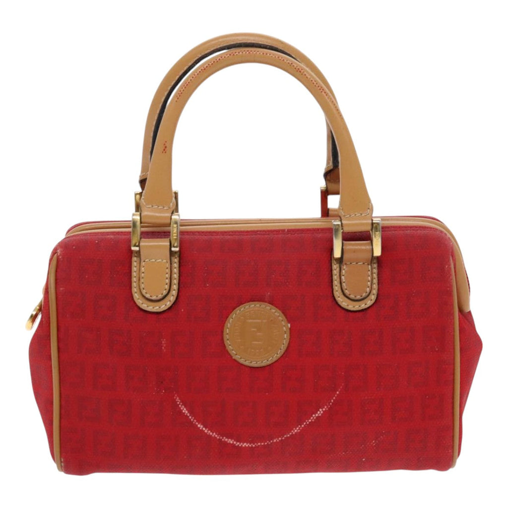 FENDI Zucchino Canvas Hand Bag 2way Red Brown Gold mr568